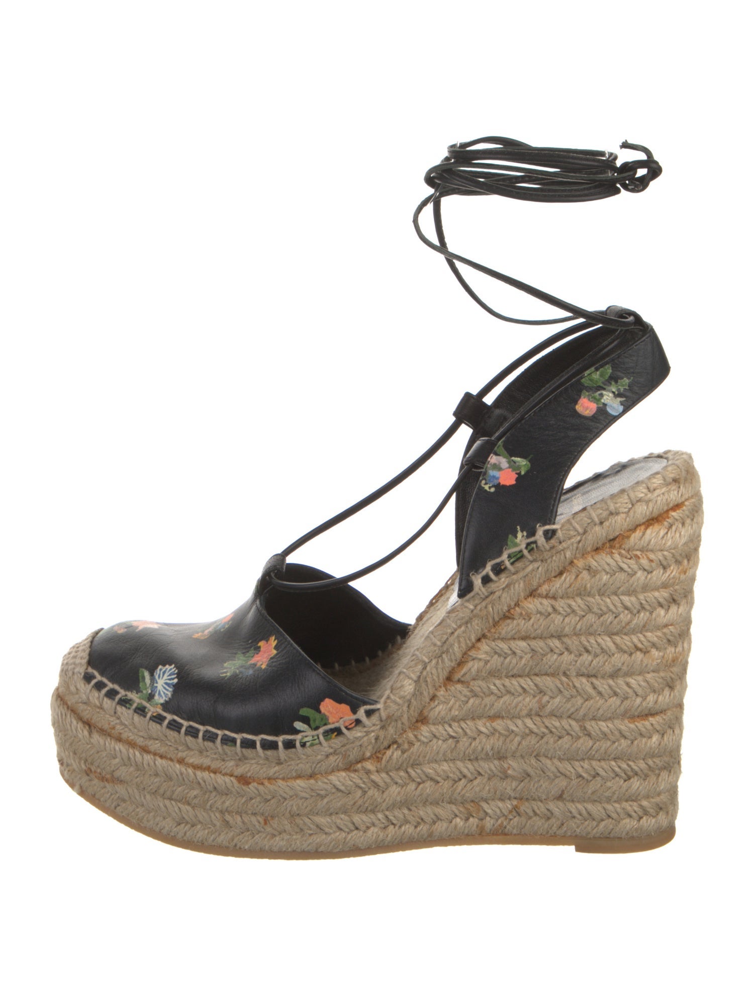 Saint Laurent Leather Floral Print T-Strap Pumps